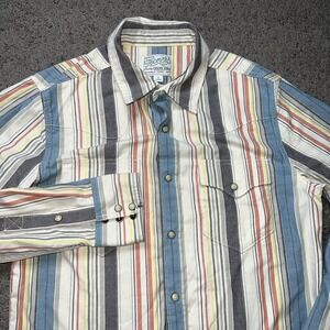 Tecovas Shirt Mens Small Green White Striped Western Pearl Snap Long Sleeve
